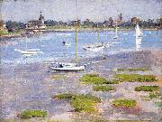 Theodore Robinson Theodore Robinson, Low Tide Riverside Yacht Club oil painting artist